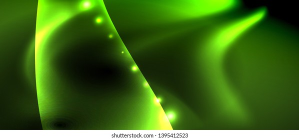 Dark background with neon color waves, vector design template