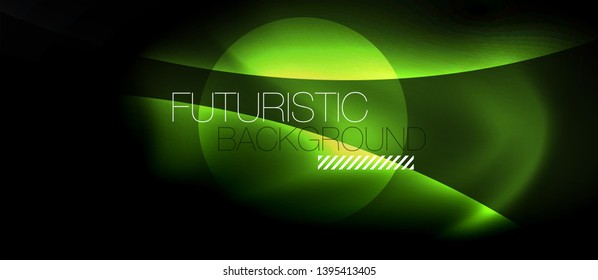 Dark background with neon color waves, vector design template