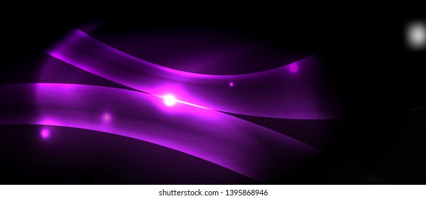 Dark background with neon color waves, vector design template