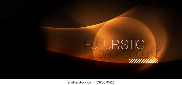 Fondo oscuro con ondas de color neón, plantilla de diseño vectorial