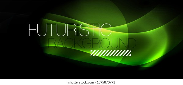 Dark background with neon color waves, vector design template