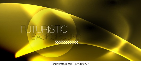 Dark background with neon color waves, vector design template