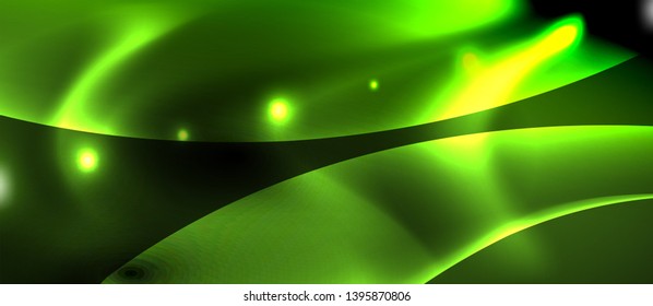 Dark background with neon color waves, vector design template
