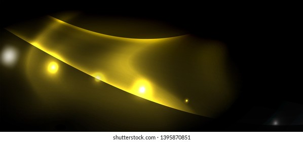 Dark background with neon color waves, vector design template
