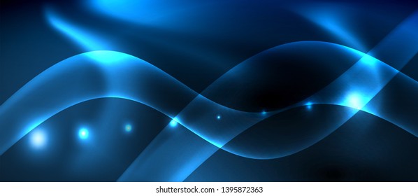 Dark background with neon color waves, vector design template