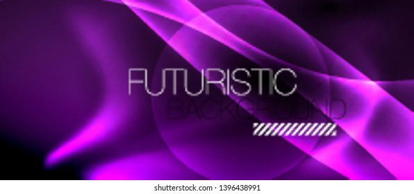Fondo oscuro con ondas de color neón, plantilla de diseño vectorial