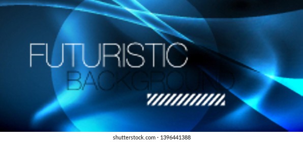 Fondo oscuro con ondas de color neón, plantilla de diseño vectorial
