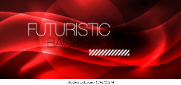 Dark background with neon color waves, vector design template