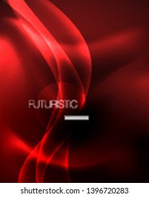 Dark background with neon color waves, vector design template