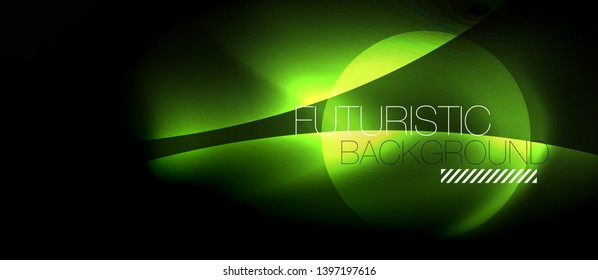 Dark background with neon color waves, vector design template