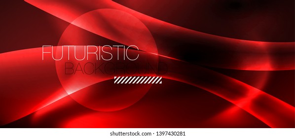 Dark background with neon color waves, vector design template