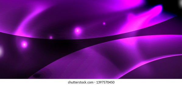 Dark background with neon color waves, vector design template