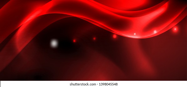 Dark background with neon color waves, vector design template