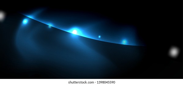 Dark background with neon color waves, vector design template