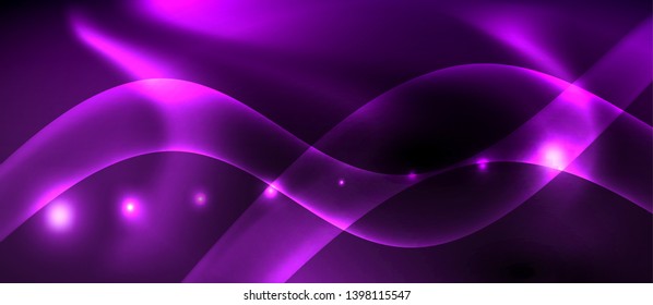 Dark background with neon color waves, vector design template