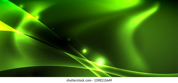 Fondo oscuro con ondas de color neón, plantilla de diseño vectorial