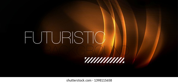 Dark background with neon color waves, vector design template