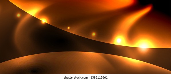 Dark background with neon color waves, vector design template