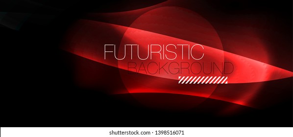 Dark background with neon color waves, vector design template