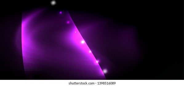 Dark background with neon color waves, vector design template