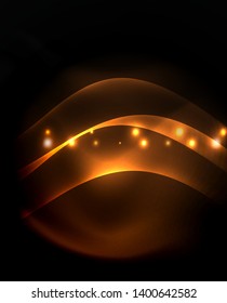 Dark background with neon color waves, vector design template