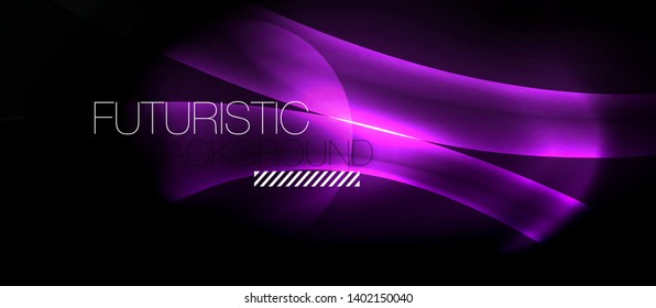 Fondo oscuro con ondas de color neón, plantilla de diseño vectorial