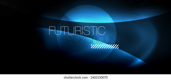 Dark background with neon color waves, vector design template