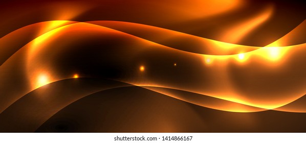 Dark background with neon color waves, vector design template