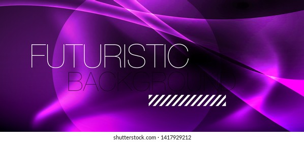 Dark background with neon color waves, vector design template