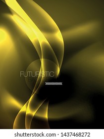 Dark background with neon color waves, vector design template