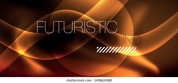 Dark background with neon color waves, vector design template