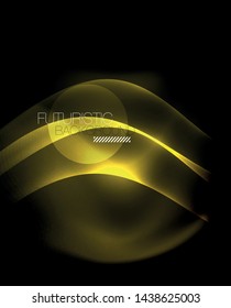 Dark background with neon color waves, vector design template