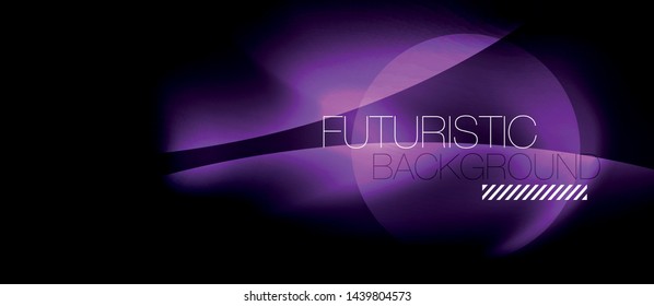 Dark background with neon color waves, vector design template