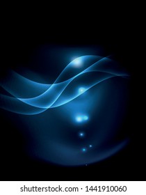 Dark background with neon color waves, vector design template