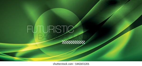 Fondo oscuro con ondas de color neón, plantilla de diseño vectorial