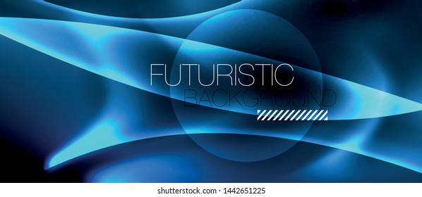 Dark background with neon color waves, vector design template