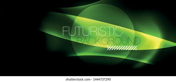 Dark background with neon color waves, vector design template