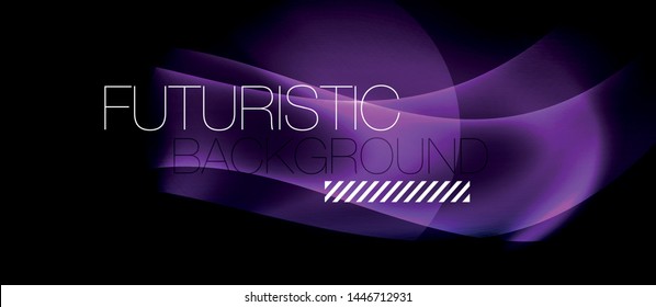 Dark background with neon color waves, vector design template