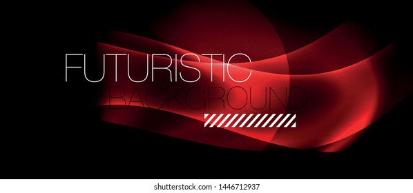 Dark background with neon color waves, vector design template