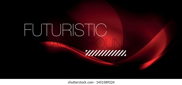 Dark background with neon color waves, vector design template