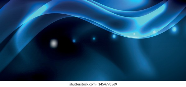 Dark background with neon color waves, vector design template