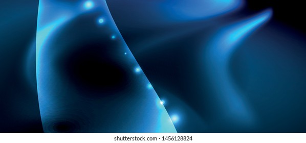 Dark background with neon color waves, vector design template