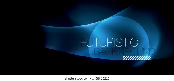 Dark background with neon color waves, vector design template