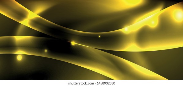 Dark background with neon color waves, vector design template