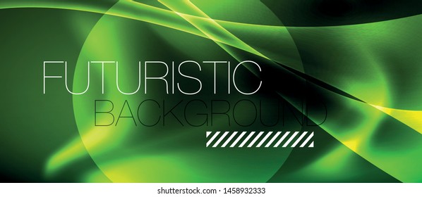 Fondo oscuro con ondas de color neón, plantilla de diseño vectorial