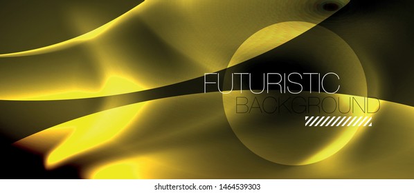 Dark background with neon color waves, vector design template