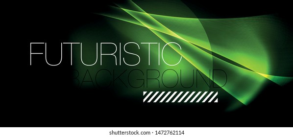 Dark background with neon color waves, vector design template