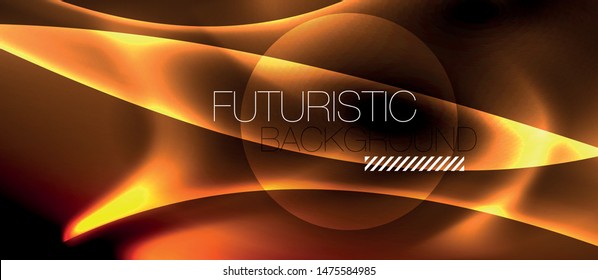 Fondo oscuro con ondas de color neón, plantilla de diseño vectorial