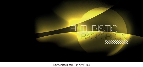 Dark background with neon color waves, vector design template