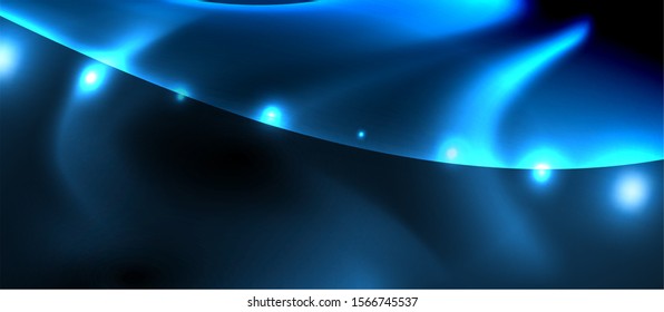 Dark background with neon color waves, vector design template